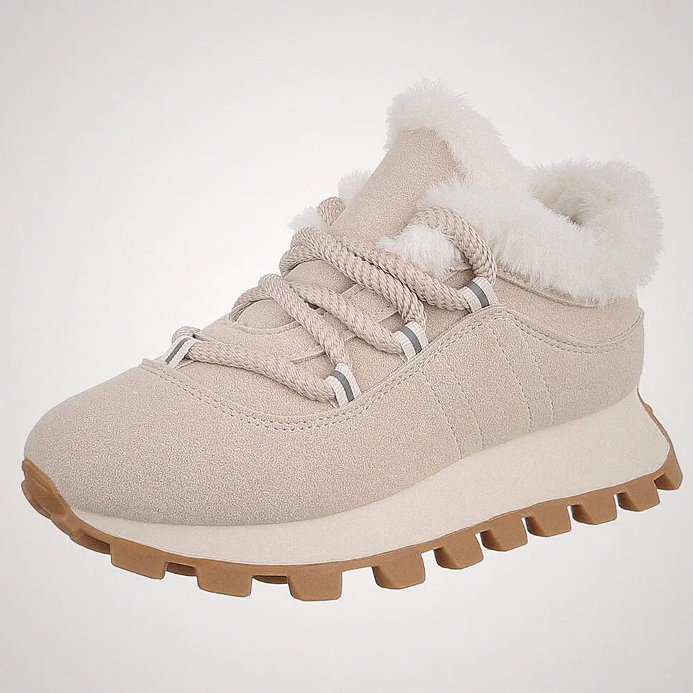 Damen Low-Top Sneaker mit Dekofell und Lochschnürung Ital-Design 7501 in Beige