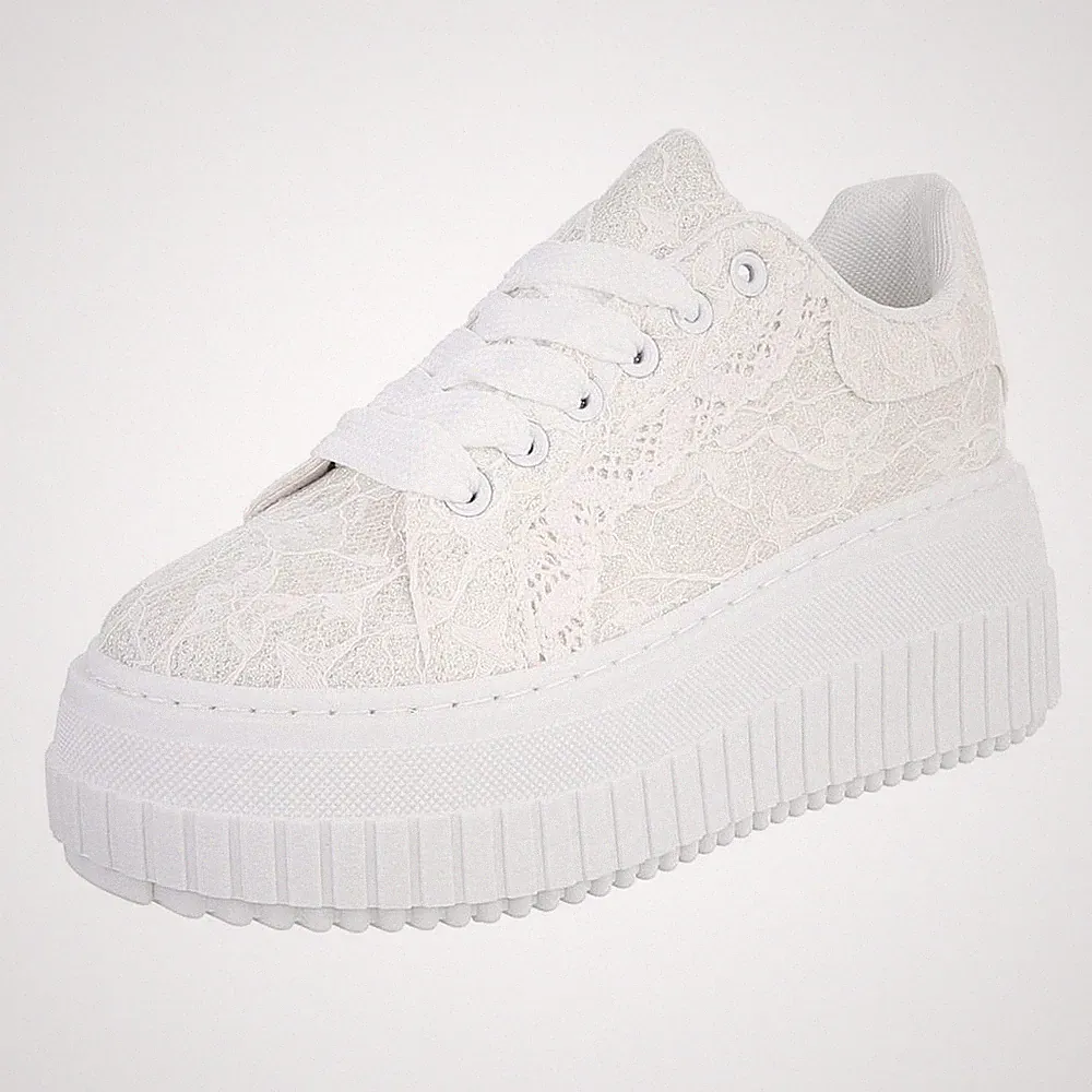 Damen Low-Top Sneaker mit Glitzer und Lochschnürung Ital-Design 1963 in Weiß