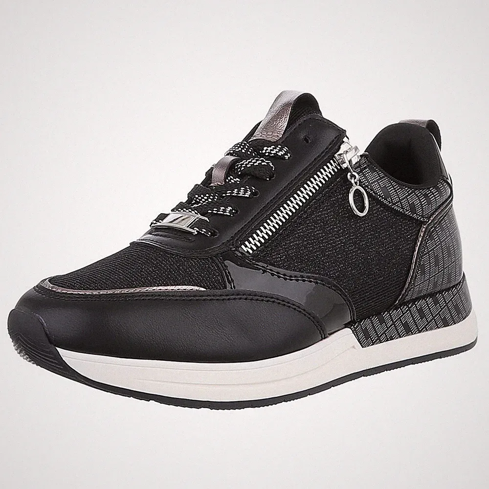 Damen Low-Top Sneaker mit Glitzer und Lochschnürung Ital-Design 4084 in Schwarz