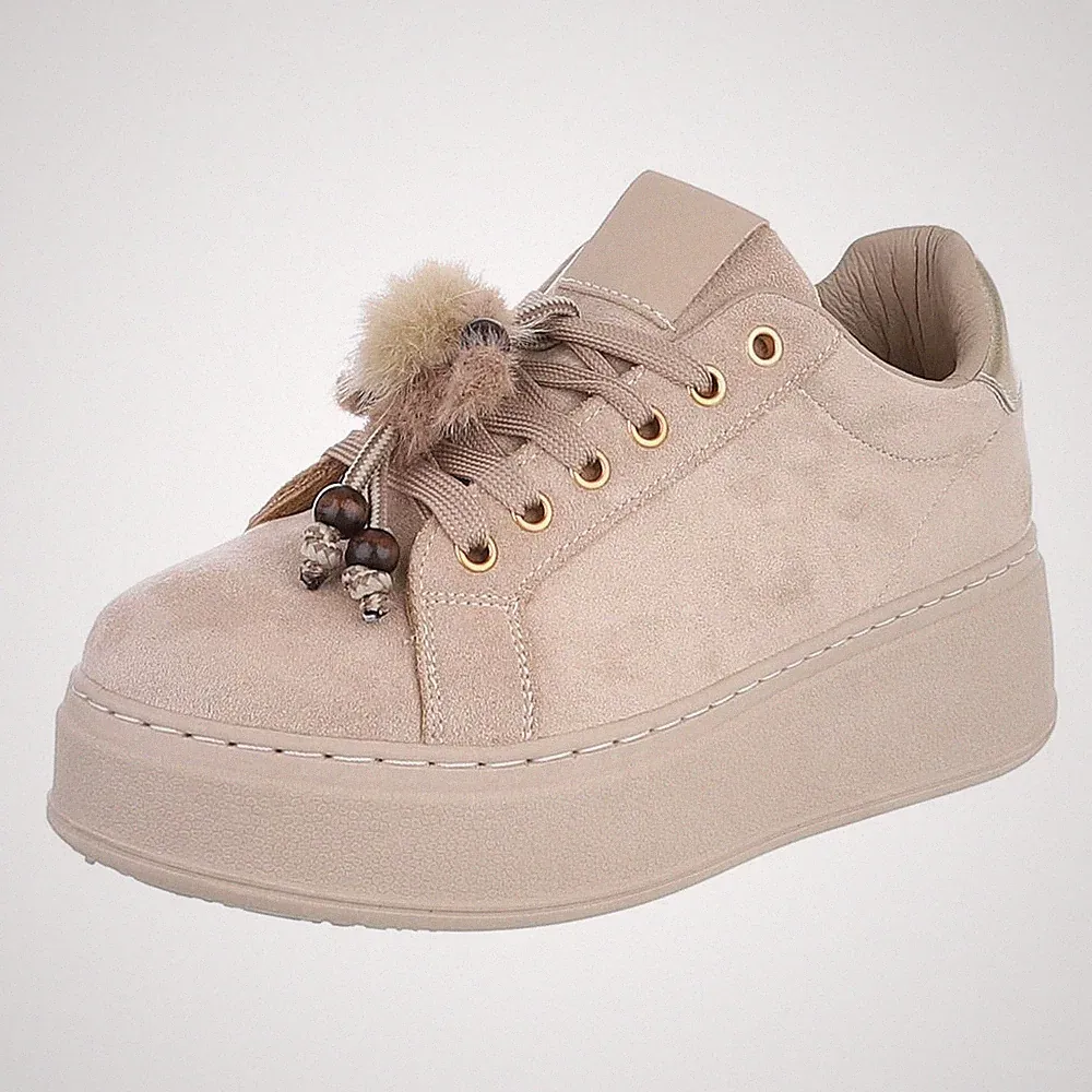 Damen Low-Top Sneaker mit Lochschnürung Ital-Design 0415 in Hellbraun