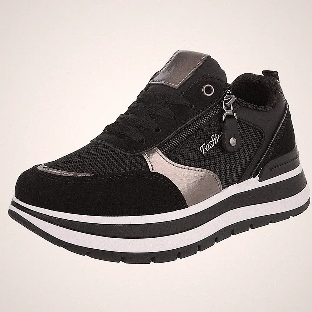Damen Low-Top Sneaker mit Lochschnürung Ital-Design 1508 in Schwarz