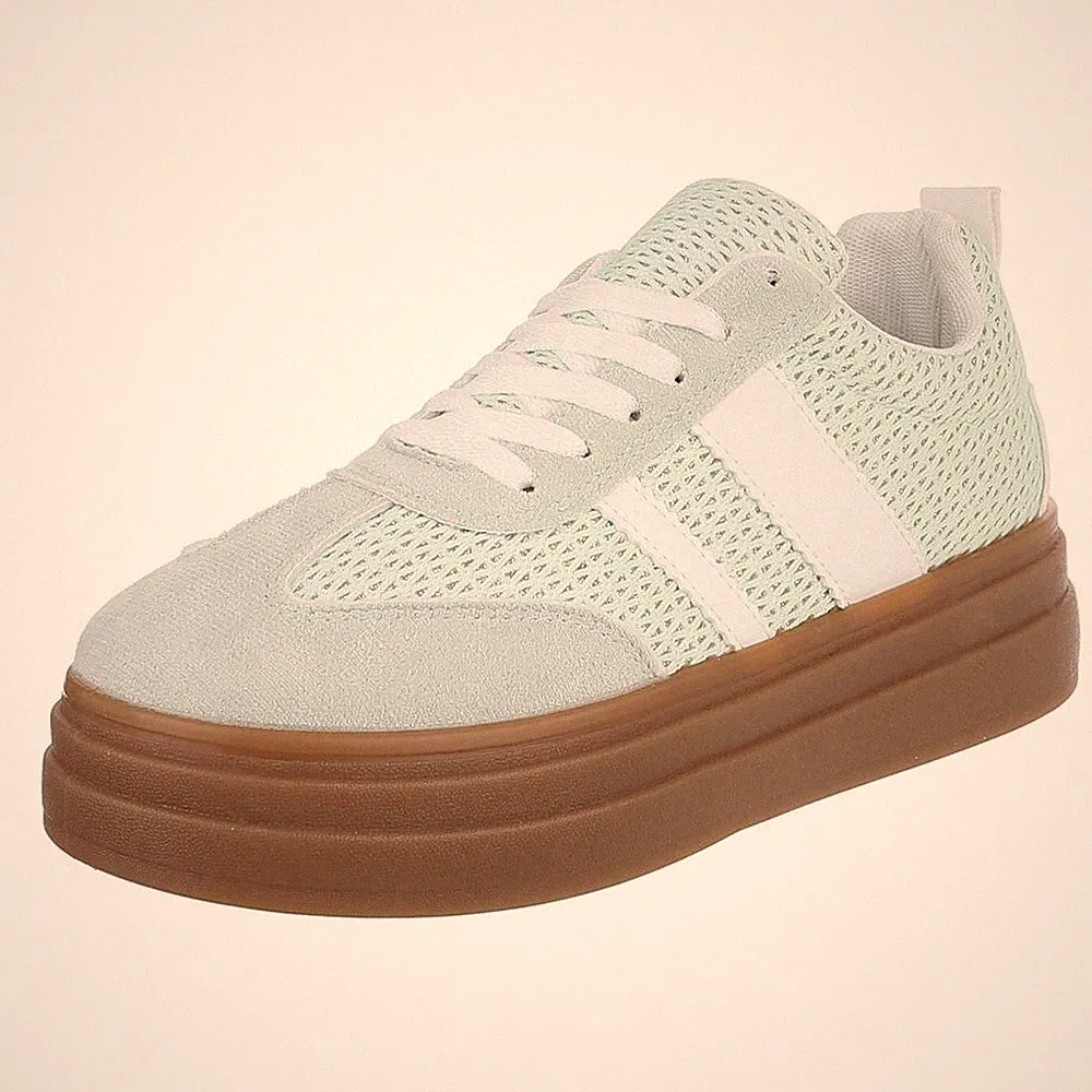 Damen Low-Top Sneaker mit Lochschnürung Ital-Design 1659 in Hellgrün