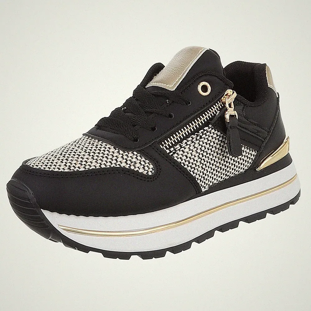 Damen Low-Top Sneaker mit Lochschnürung Ital-Design 2362 in Schwarz