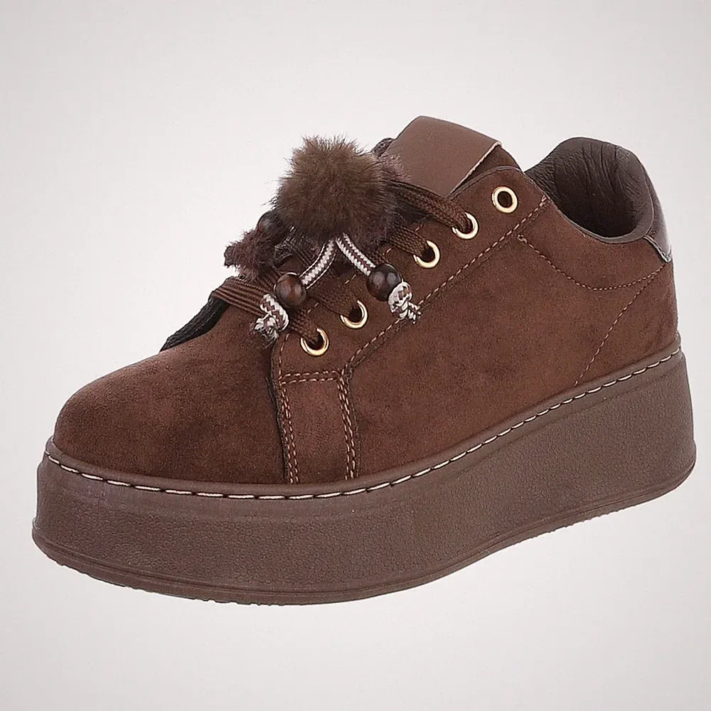 Damen Low-Top Sneaker mit Lochschnürung Ital-Design 3281 in Braun