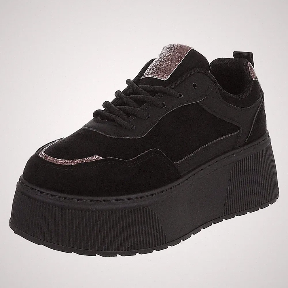 Damen Low-Top Sneaker mit Lochschnürung Ital-Design 3445 in Schwarz