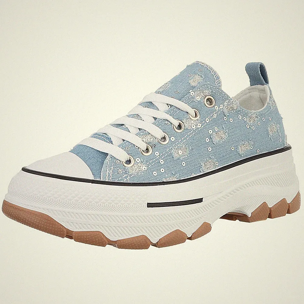 Damen Low-Top Sneaker mit Lochschnürung Ital-Design 4023 in Hellblau