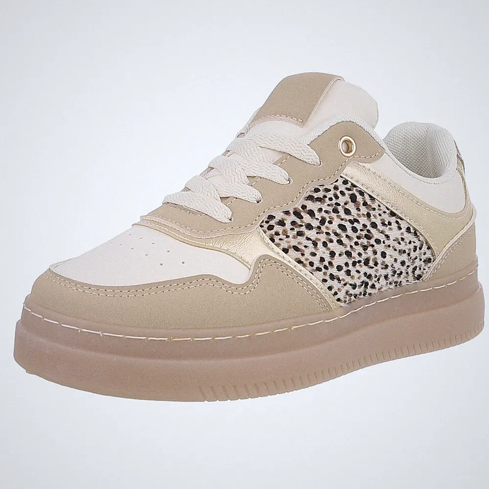 Damen Low-Top Sneaker mit Lochschnürung Ital-Design 4725 in Beige