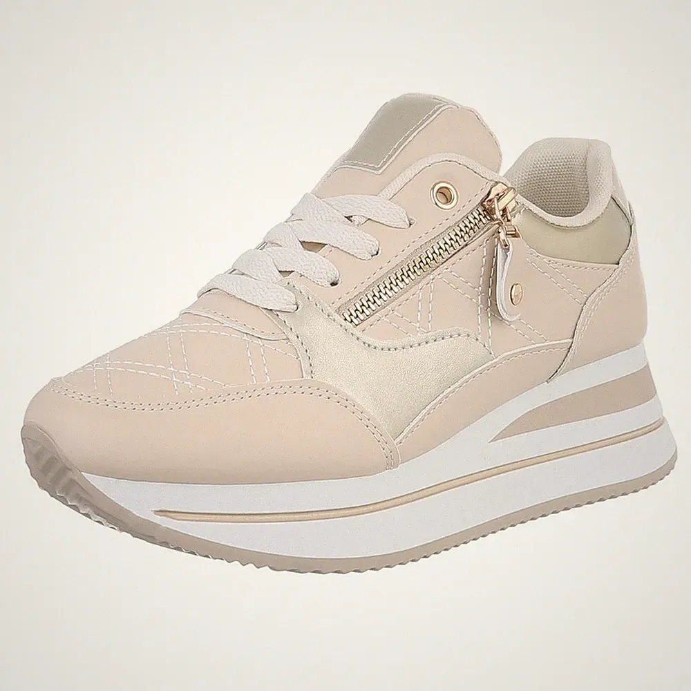 Damen Low-Top Sneaker mit Lochschnürung Ital-Design 5043 in Beige