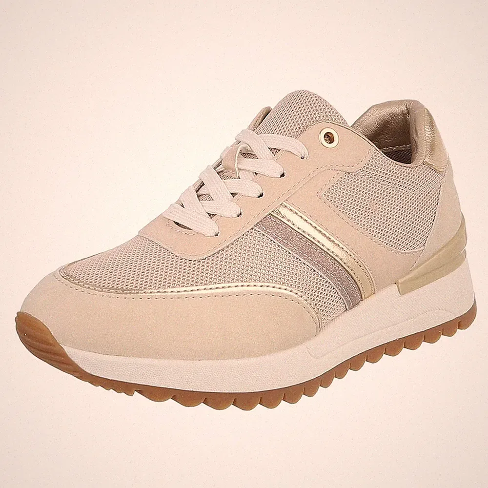 Damen Low-Top Sneaker mit Lochschnürung Ital-Design 6233 in Beige