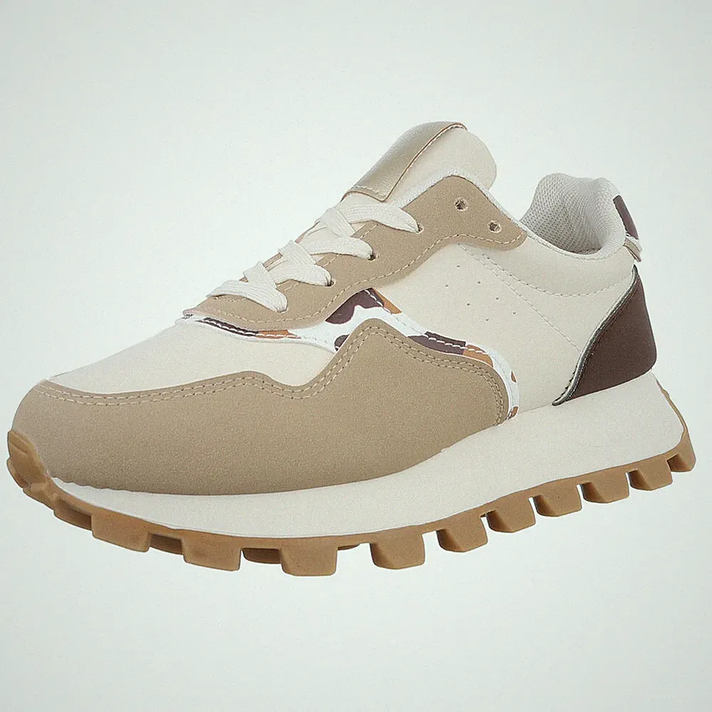 Damen Low-Top Sneaker mit Lochschnürung Ital-Design 7025 in Hellbraun