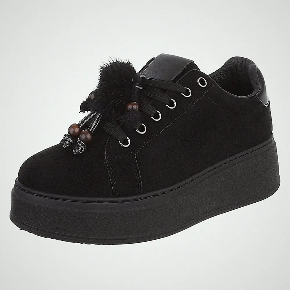 Damen Low-Top Sneaker mit Lochschnürung Ital-Design 7803 in Schwarz