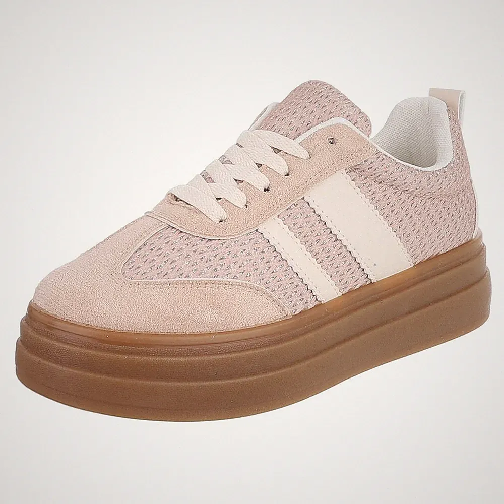 Damen Low-Top Sneaker mit Lochschnürung Ital-Design 8462 in Hellbraun