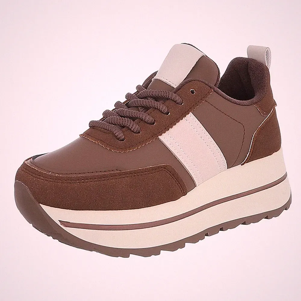 Damen Low-Top Sneaker mit Lochschnürung Ital-Design 9794 in Braun