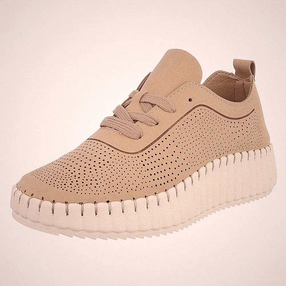 Damen Low-Top Sneaker mit perforiertem Look Ital-Design 6255 in Hellbraun