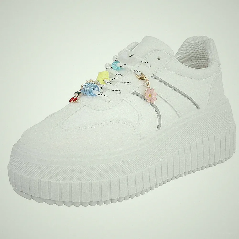 Damen Low-Top Sneaker mit Perlen und Lochschnürung Ital-Design 3386 in Weiß