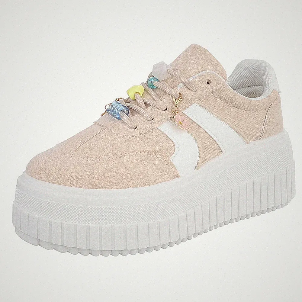 Damen Low-Top Sneaker mit Perlen und Lochschnürung Ital-Design 4799 in Beige