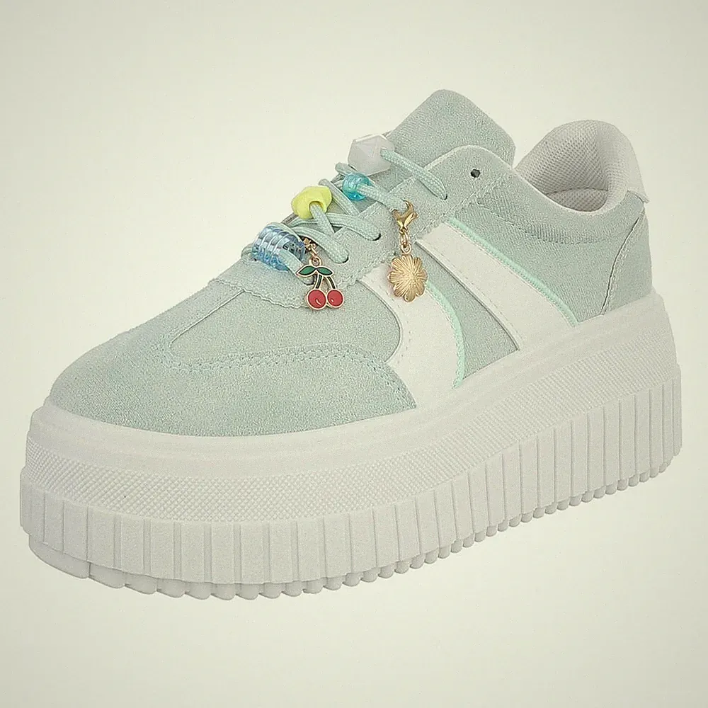 Damen Low-Top Sneaker mit Perlen und Lochschnürung Ital-Design 7862 in Hellgrün