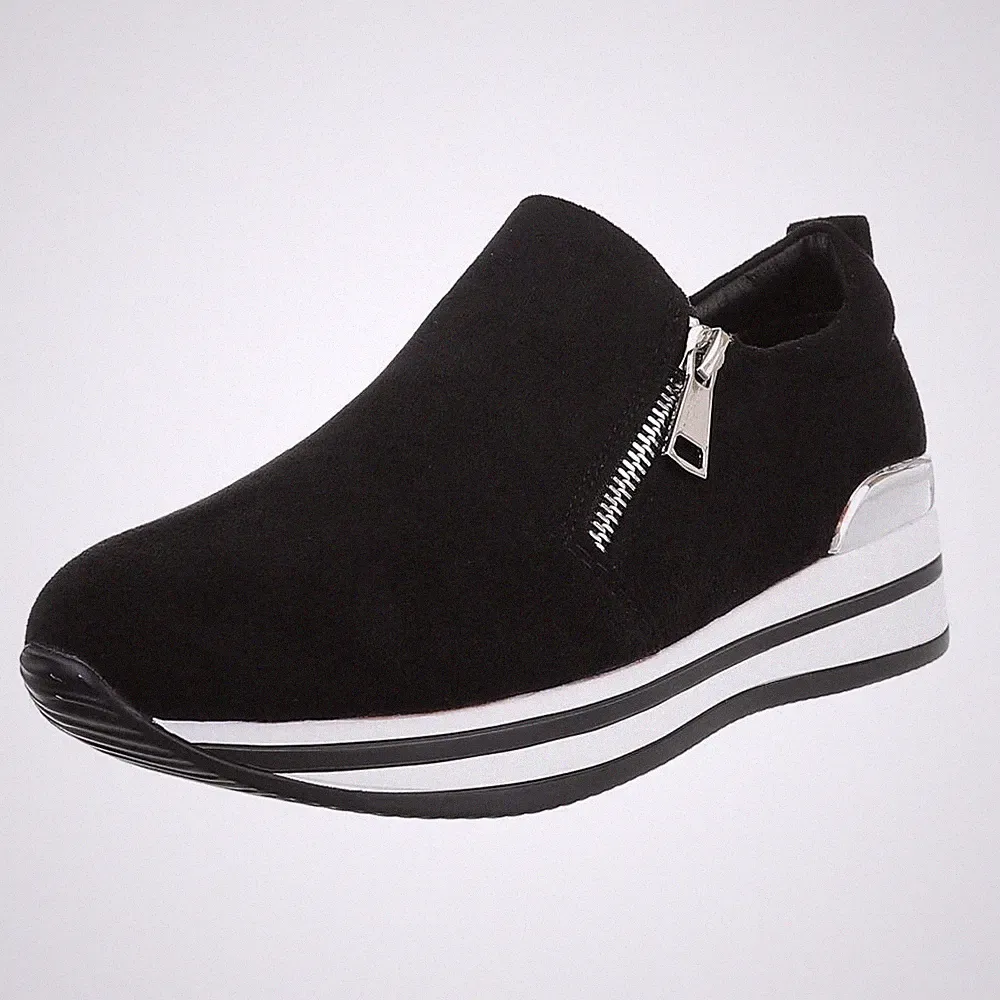 Damen Low-Top Sneaker mit Reißverschluss Ital-Design 1330 in Schwarz