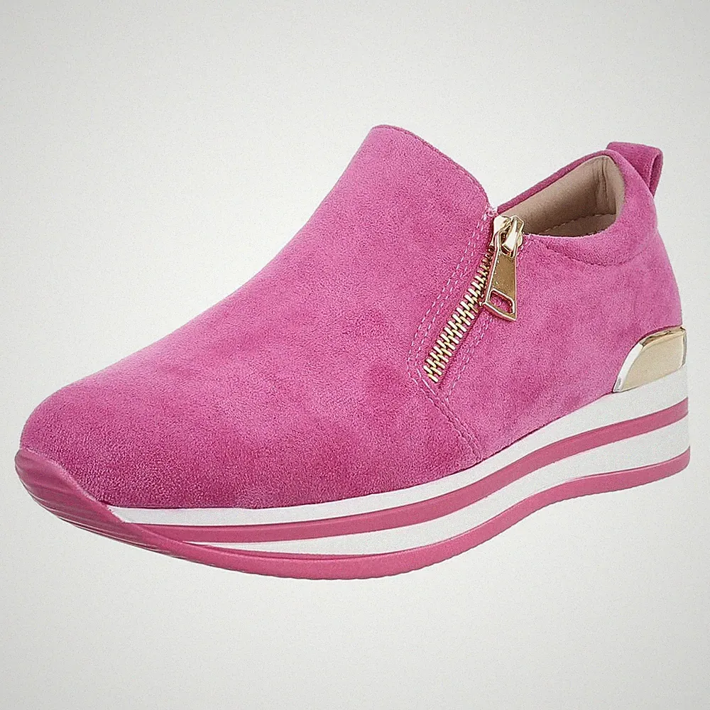Damen Low-Top Sneaker mit Reißverschluss Ital-Design 3253 in Pink