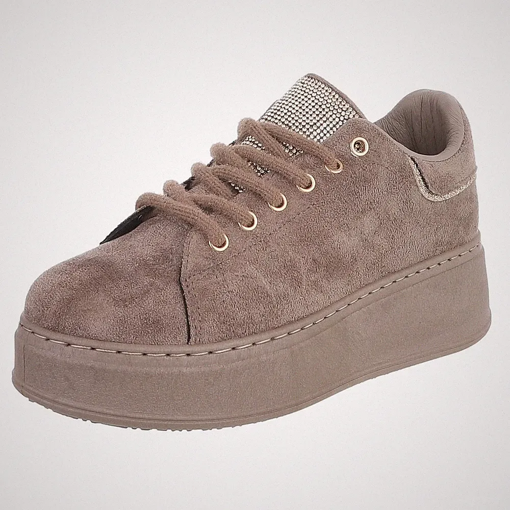 Damen Low-Top Sneaker mit Strass Ital-Design 3916 in Hellbraun