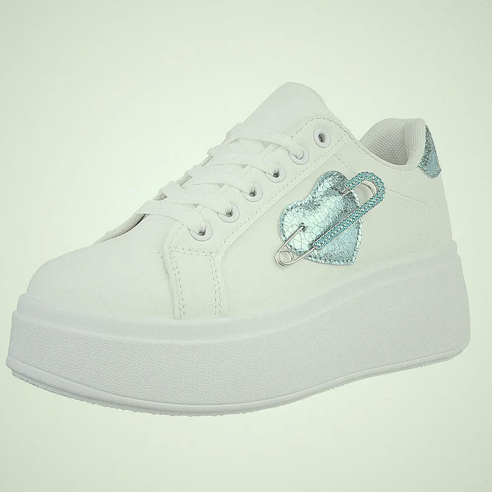 Damen Low-Top Sneaker mit Strass und Lochschnürung Ital-Design 1194 in Weiß