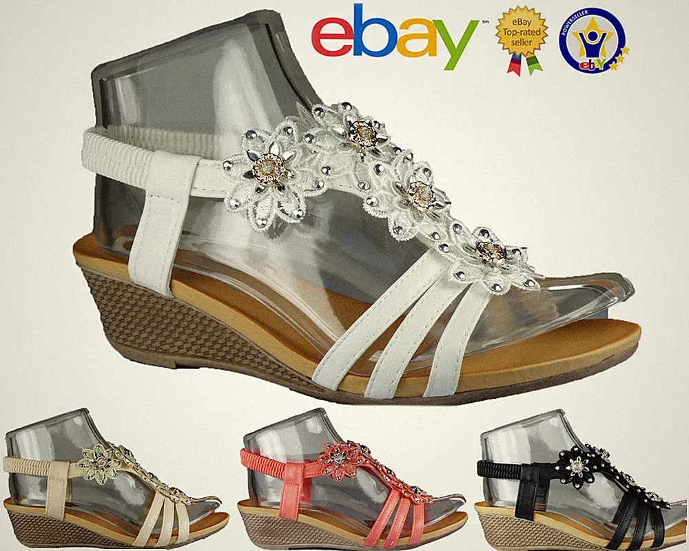 DAMEN MÄDCHEN DAMEN RIEMCHEN GLADIATOR BLUMEN DAIMENTE FREIZEIT KEILABSATZ SANDALEN GRÖSSE