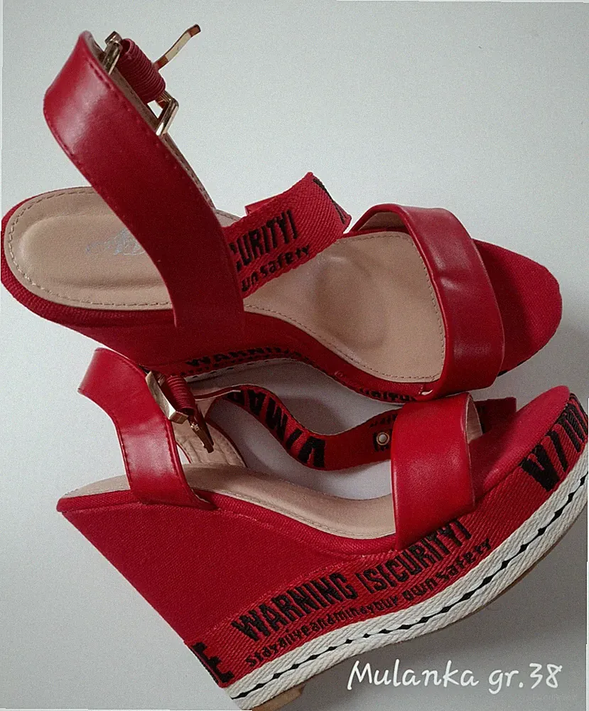 Damen/Mädchen Keilabsatz Plateau Sandalen Gr.38 Mulanka Rot
