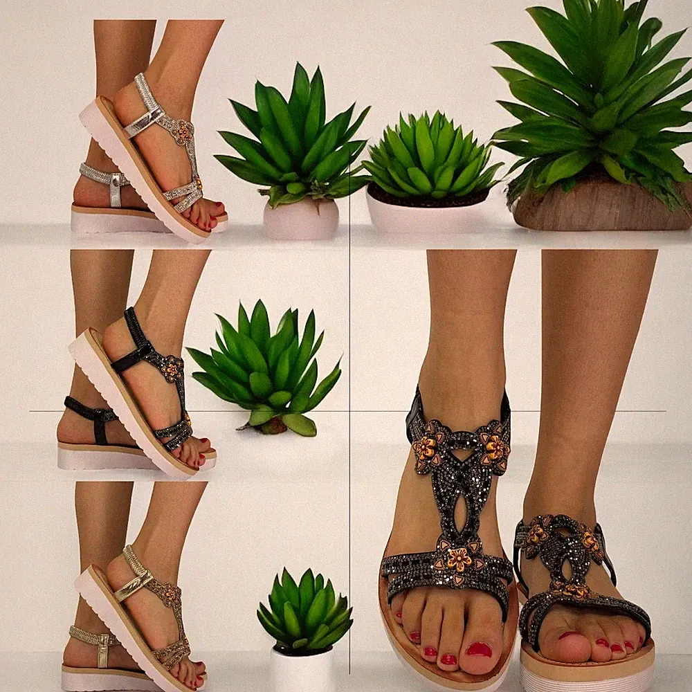 DAMEN MÄDCHEN SOMMER PLATEAU PERLEN UND BLUMEN SLIPPER STIEFELETTEN