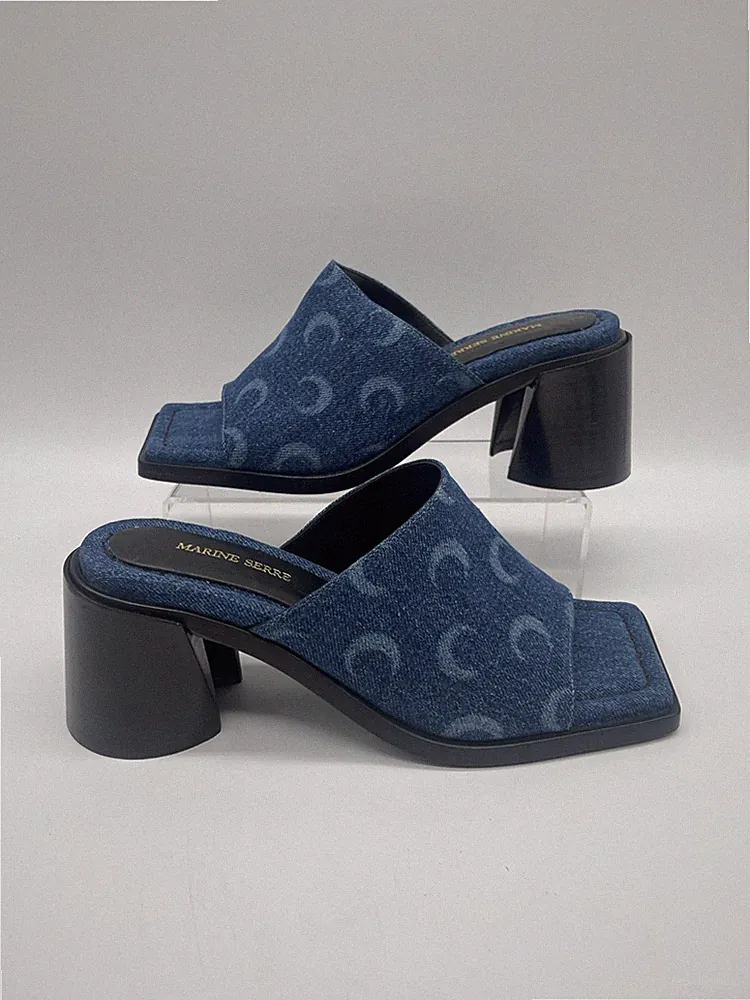 Damen Marine Serre Denim Plateau High Heel Sandalen UK 4 EU 37 Neu ohne Karton