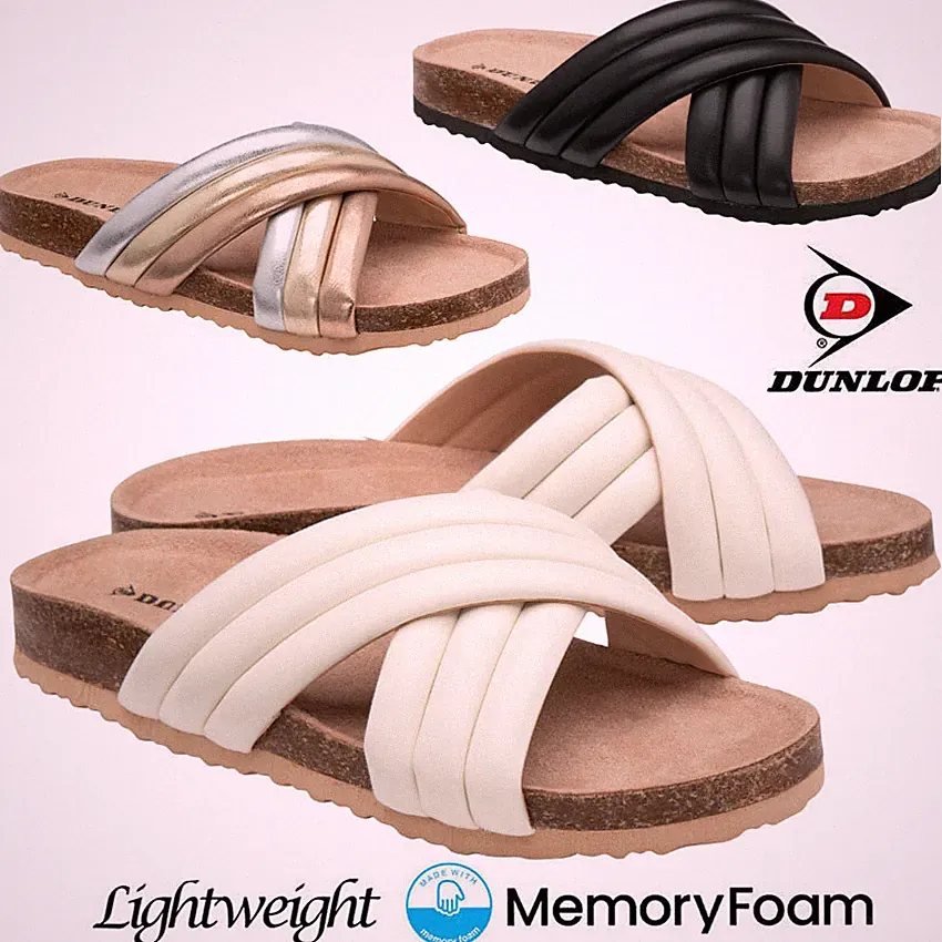 Damen Memory Foam Sandalen Riemchen Komfort Polster Urlaub offene Zehenpartie flache Schieber