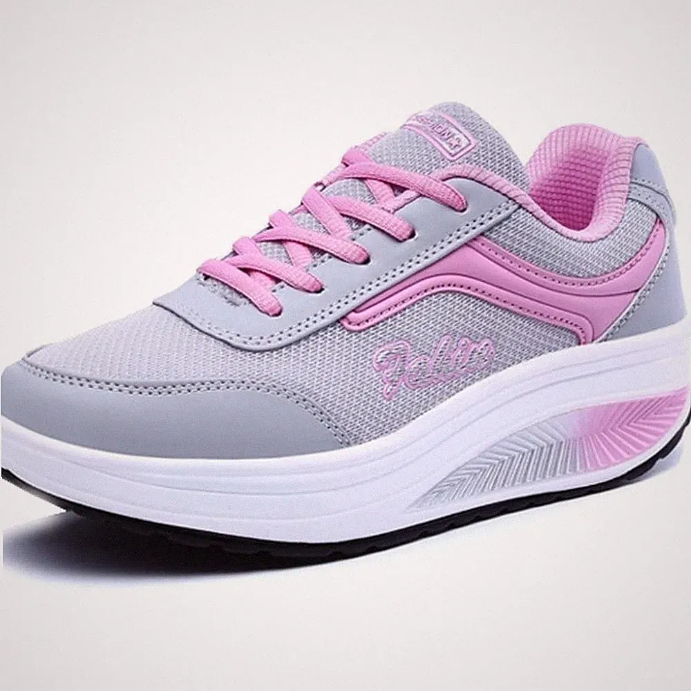 Damen Mesh Erhöhte Schnürer Plateau mit Keilabsatz Laufschuhe Sportschuhe