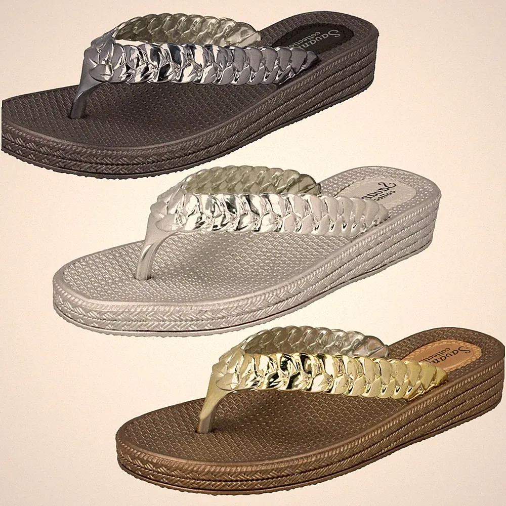 Damen Mid Wedge Zehensteg Flip Flops *Savannah*