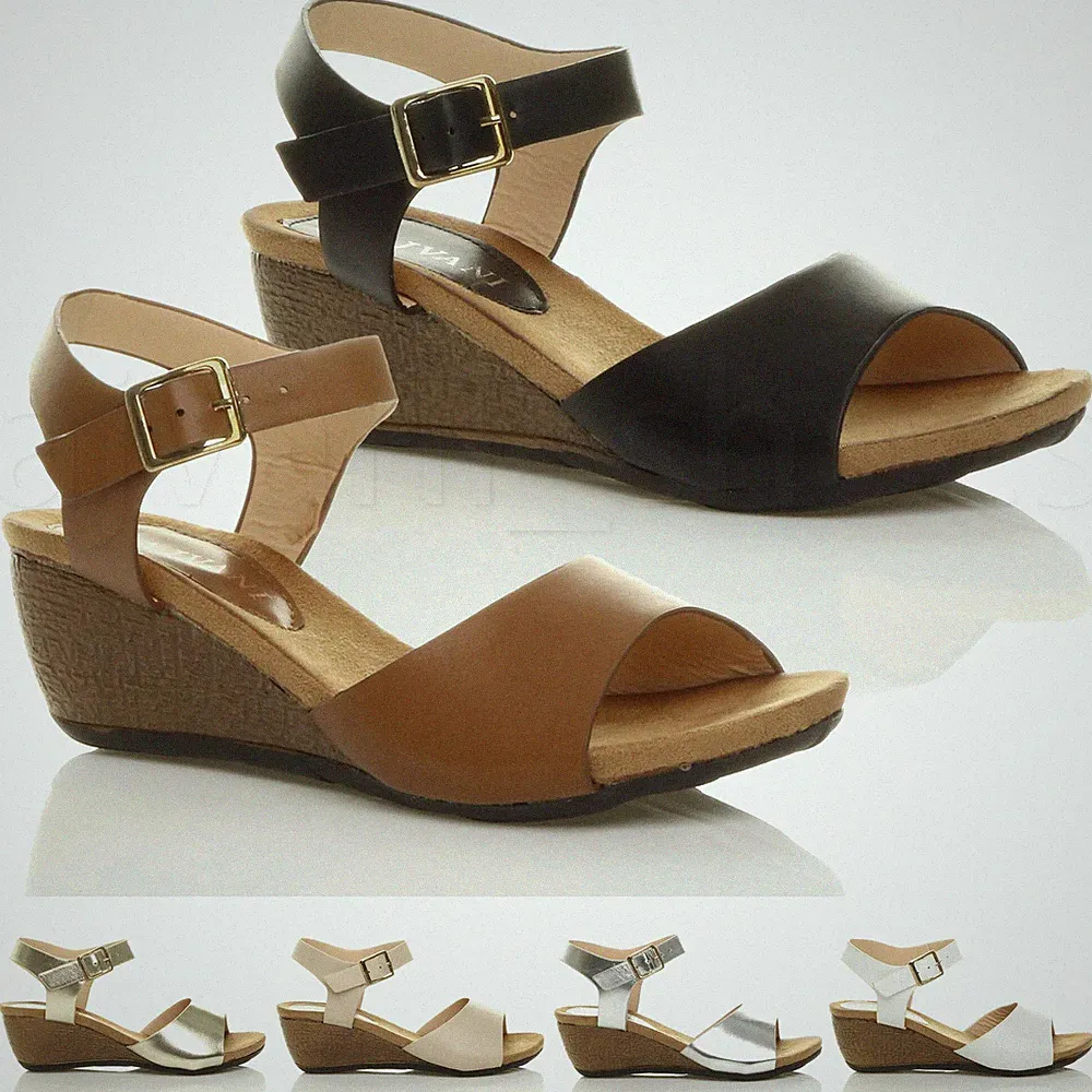 Damen Mittlere Keilabsatz Peep Toe Bequem Fußbett Plateausandale Größe 5 38