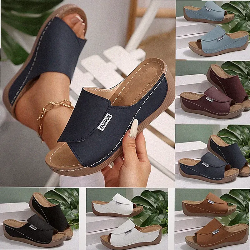 Damen Modische Peep-Toe-Keilabsatz Flip Flops Leichte Freizeit Strandschuhe Mode