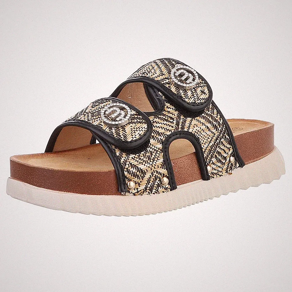 Damen Mules mit Nieten und Strass Ital-Design 9256 in Schwarz