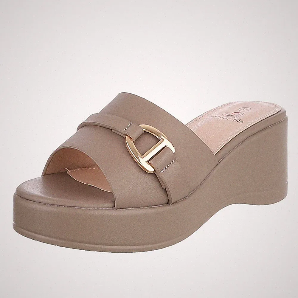 Damen Mules mit Offener Ferse Ital-Design 1212 in Hellbraun