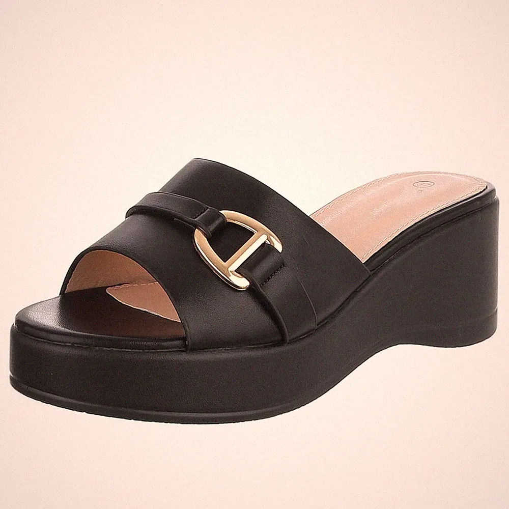 Damen Mules mit Offener Ferse Ital-Design 1673 in Schwarz