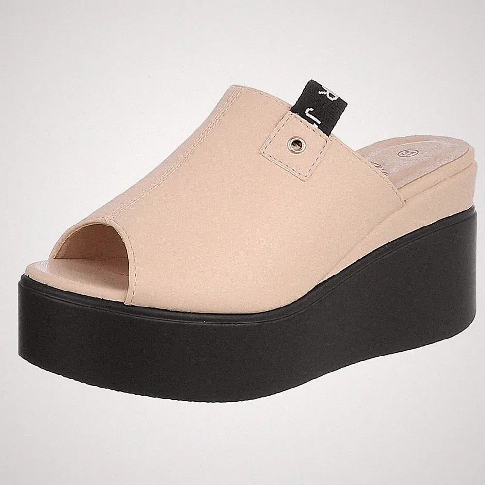 Damen Mules mit Offener Ferse Ital-Design 4632 in Beige