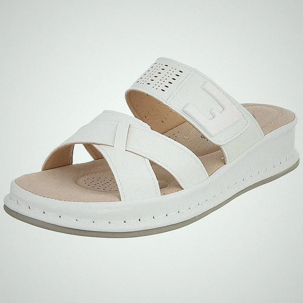 Damen Mules mit Offener Ferse und Klettverschluss Ital-Design 5556 in Weiß