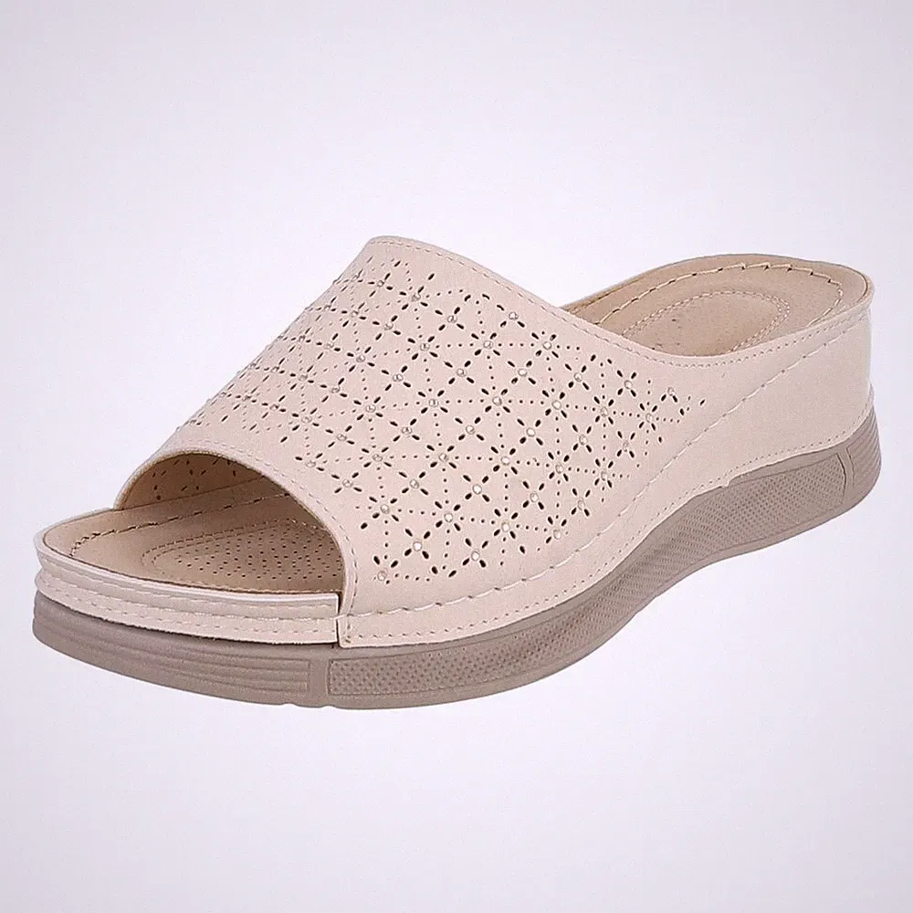 Damen Mules mit Strass und Offener Ferse Ital-Design 5030 in Beige