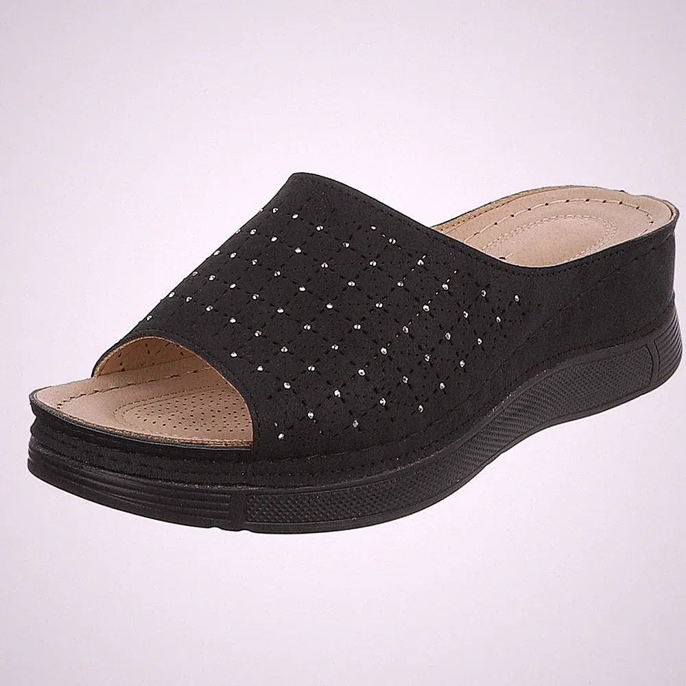 Damen Mules mit Strass und Offener Ferse Ital-Design 5334 in Schwarz