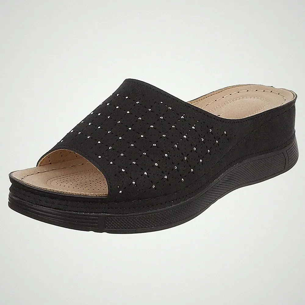 Damen Mules mit Strass und Offener Ferse Ital-Design 5334 in Schwarz