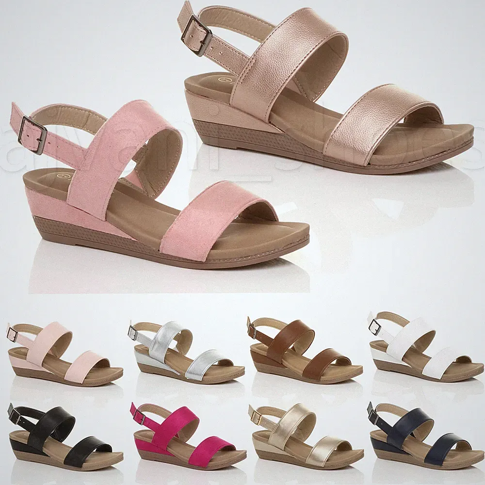 DAMEN NIEDRIGER MITTELHOHER KEILABSATZ SLINGBACK SCHNALLE RIEMCHEN PLATEAUSANDALEN GRÖSSE