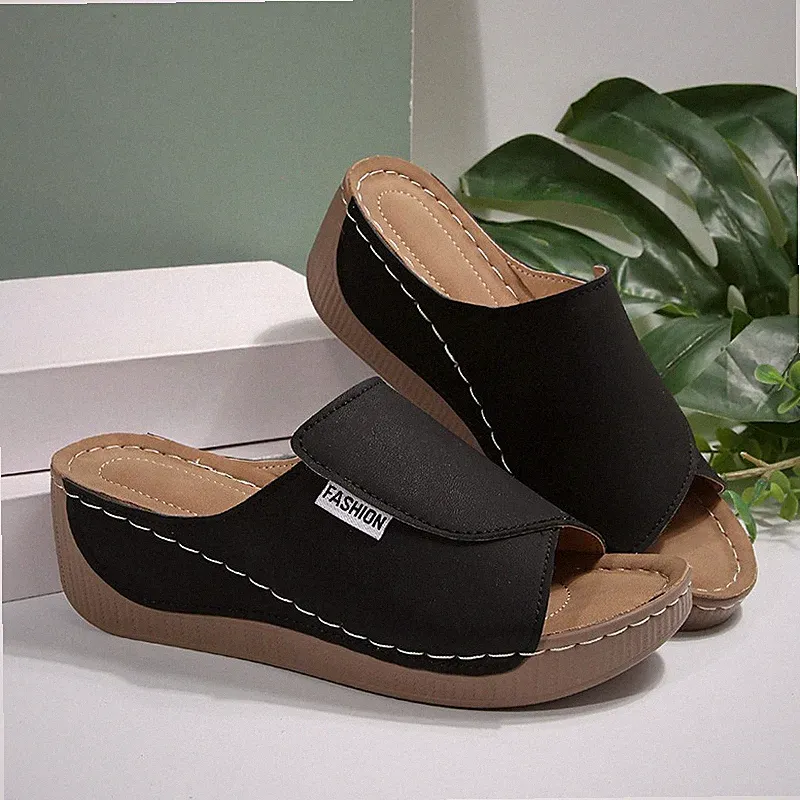 Damen Outdoor Sandalen Keilabsatz Sommer Casual Pantoletten Stilvoll Slip on