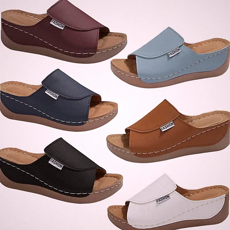 Damen Outdoor Sandalen Keilabsatz Sommer Casual Pantoletten Stilvoll Slip on