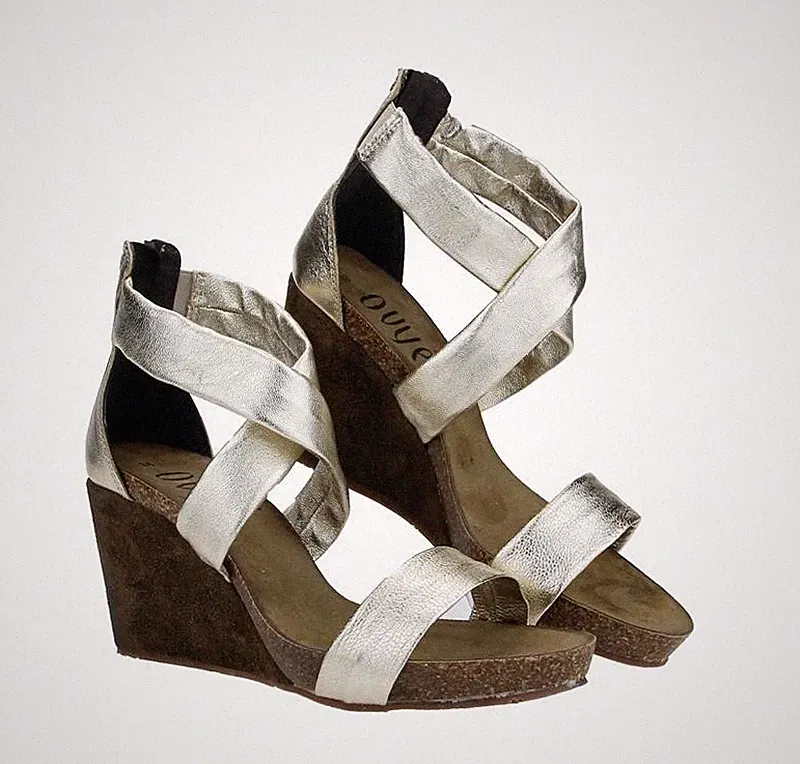 DAMEN Ovye echt LEDERSCHUHE Sommer Sandalen Sandaletten Wildleder WEDGE SILBERn