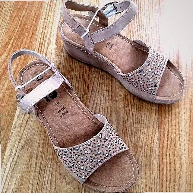 Damen-Pantolette Diamant VeraPelle LEDER Roma Gladiator Keilabsatz Schuhgröße