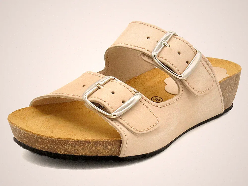 Damen Pantoletten braun Leder Keilabsatz Sandalen mit Fußbett Keilsandalen 35-42