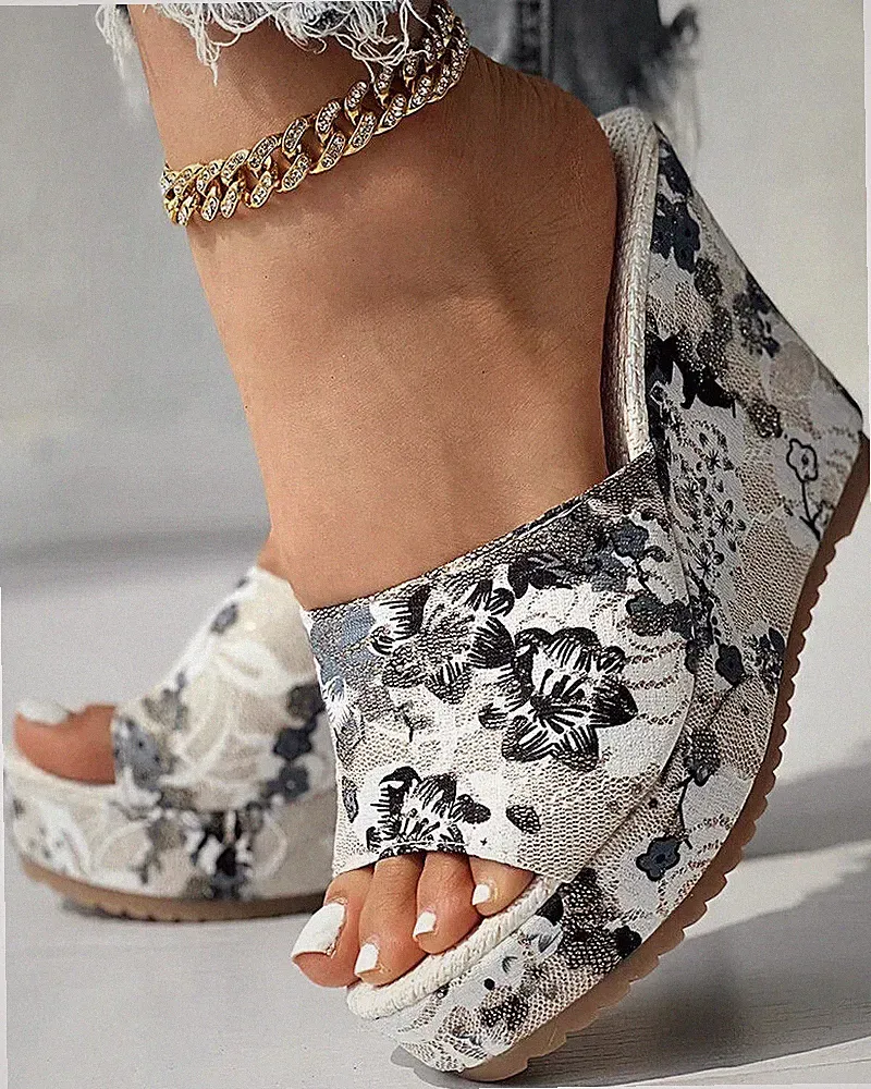 Damen Pantoletten Keilabsatz Plateau Sandalen Hausschuhe Schuhe Pumps High Heel