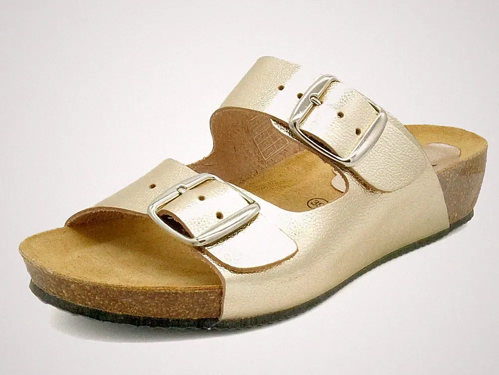 Damen Pantoletten Leder Keilabsatz Sandalen Echtleder Fußbett Korksohle Keils...